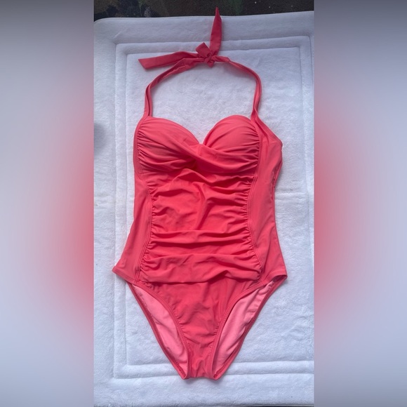 La blanca Vibrant Coral One-Piece Swimsuit  beach resort vacation summer size 8 - Picture 16 of 16